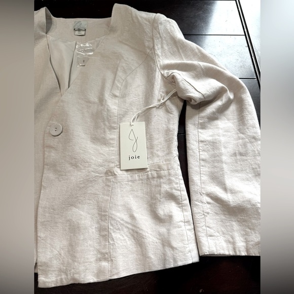 Joie Women’s Blazer Jacket Size L Beige Linen Blend Lightweight 1-Button NWT - Picture 6 of 9